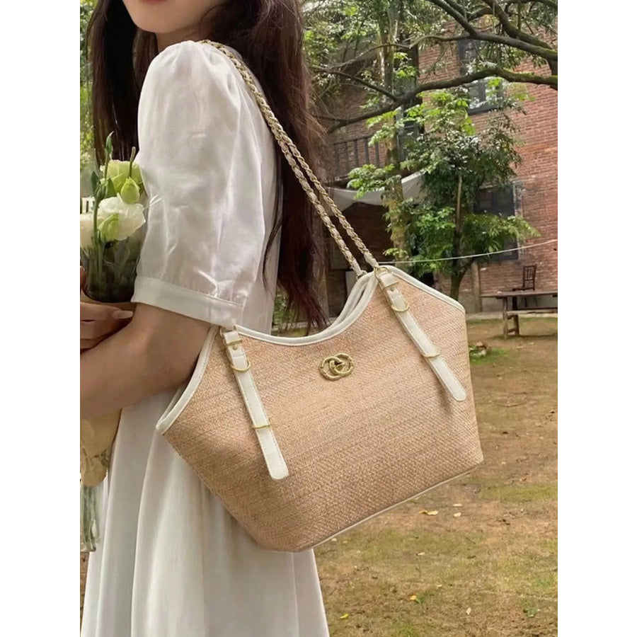 Contrast Trim Adjustable Strap Shoulder Bag Tan / onesize Apparel and Accessories