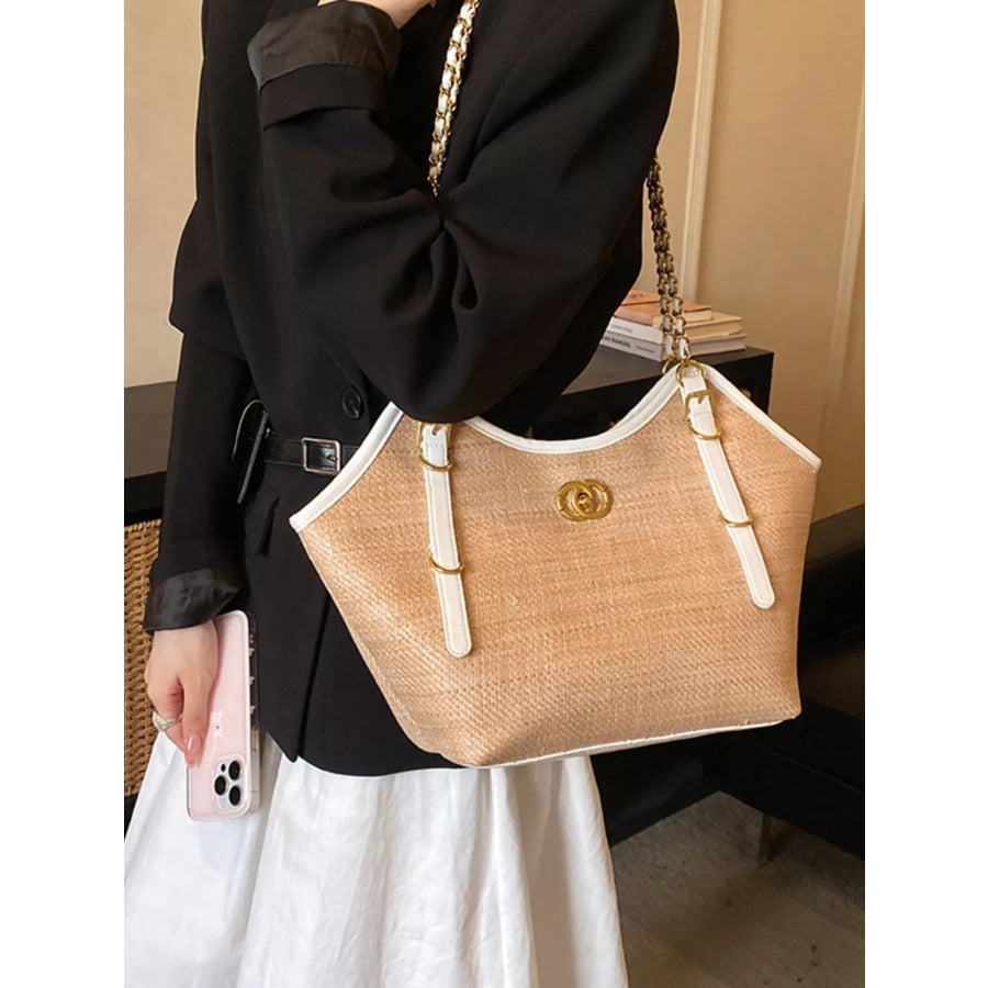 Contrast Trim Adjustable Strap Shoulder Bag Tan / onesize Apparel and Accessories