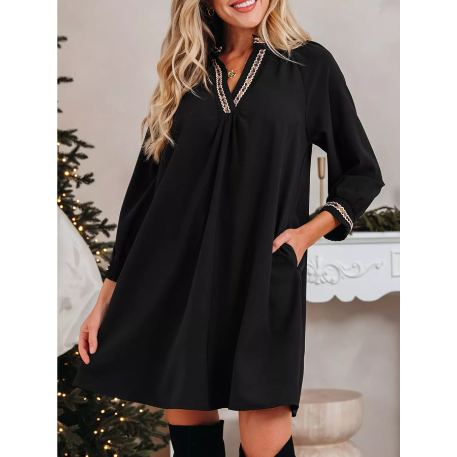 Contrast Trim Bracelet Sleeve Shift Mini Dress Apparel and Accessories