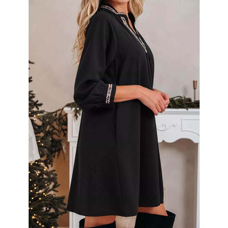 Contrast Trim Bracelet Sleeve Shift Mini Dress Apparel and Accessories