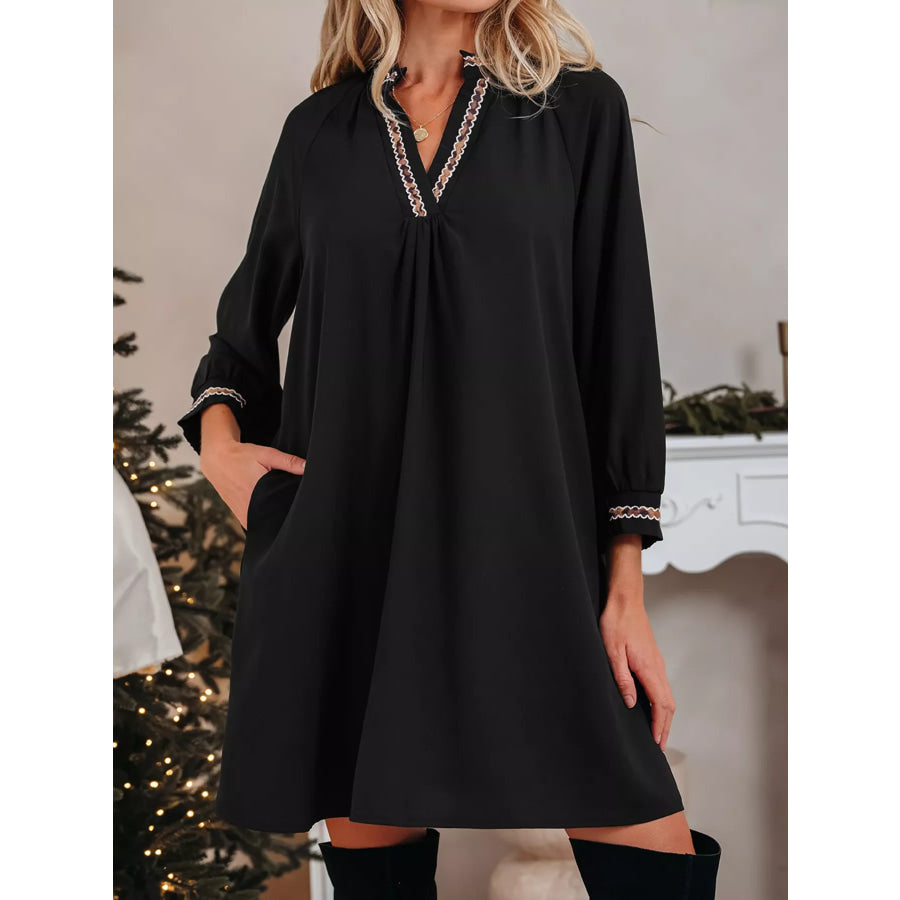 Contrast Trim Bracelet Sleeve Shift Mini Dress Apparel and Accessories