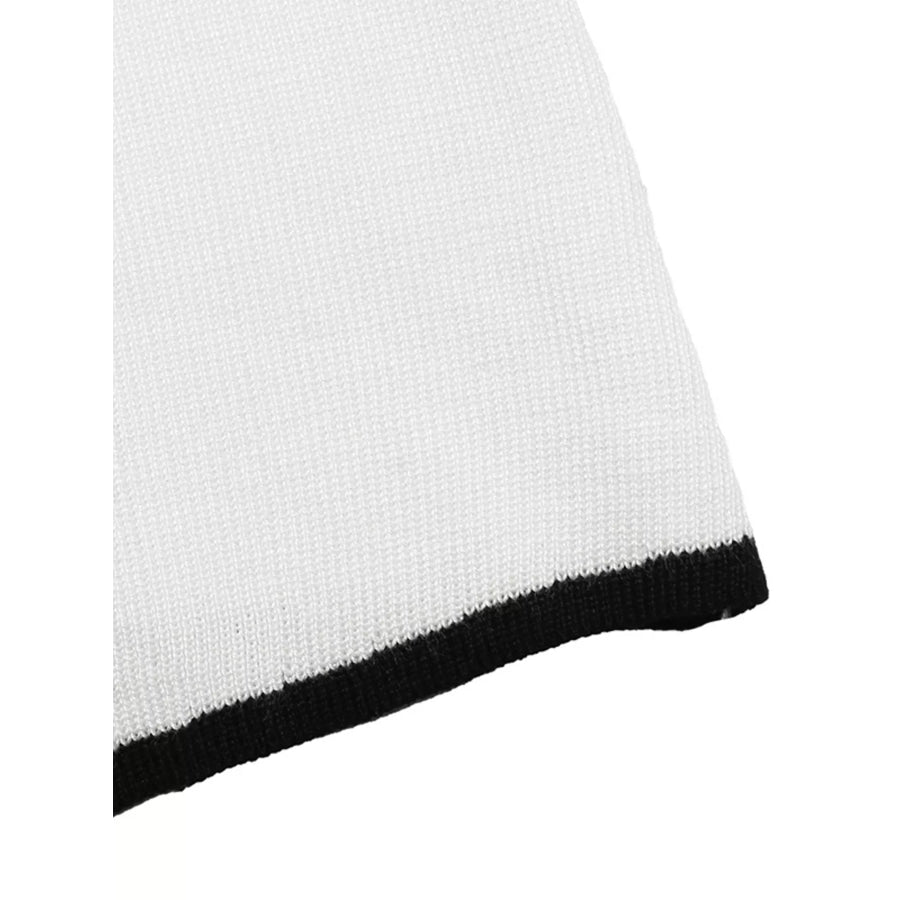 Contrast Trim Button Decor Knit Top Apparel and Accessories