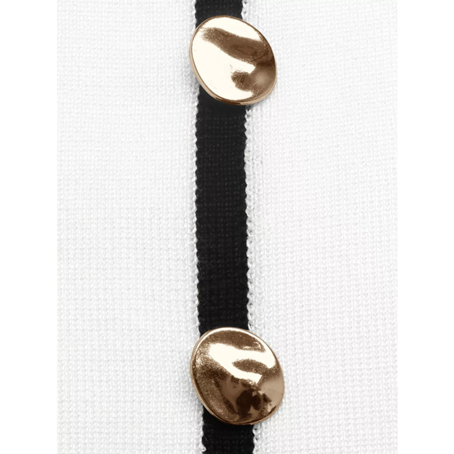Contrast Trim Button Decor Knit Top Apparel and Accessories