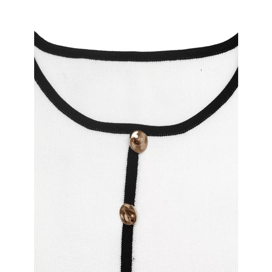 Contrast Trim Button Decor Knit Top Apparel and Accessories
