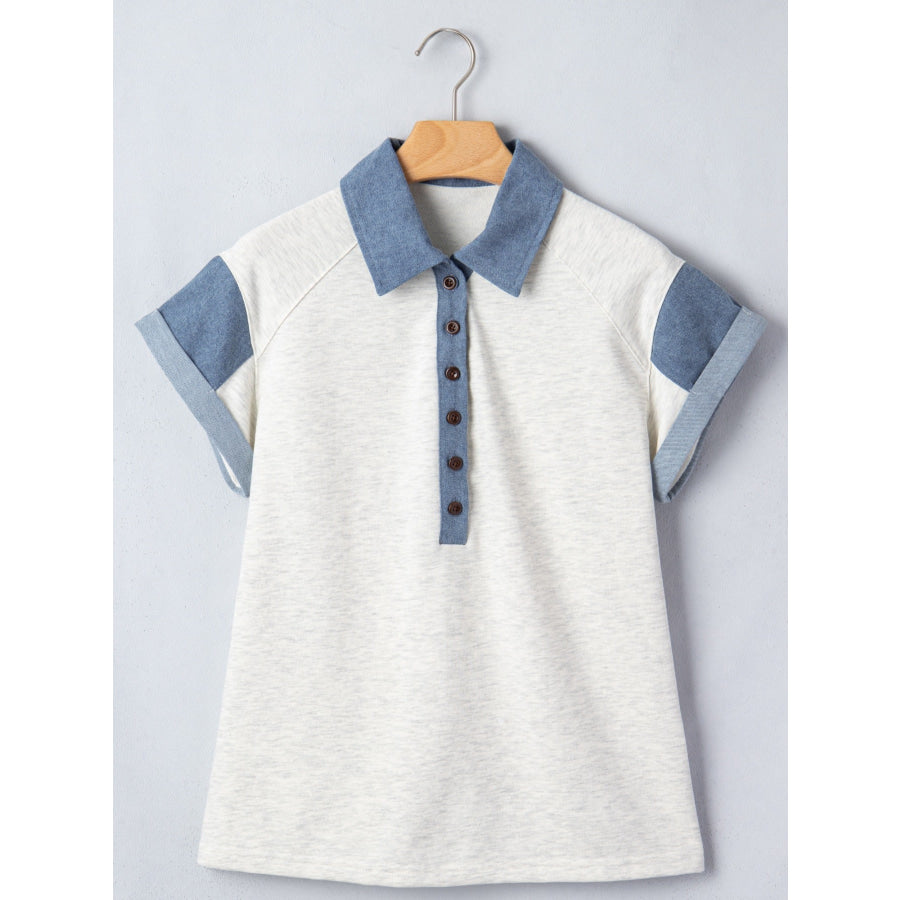 Contrast Trim Button Detail Top Apparel and Accessories