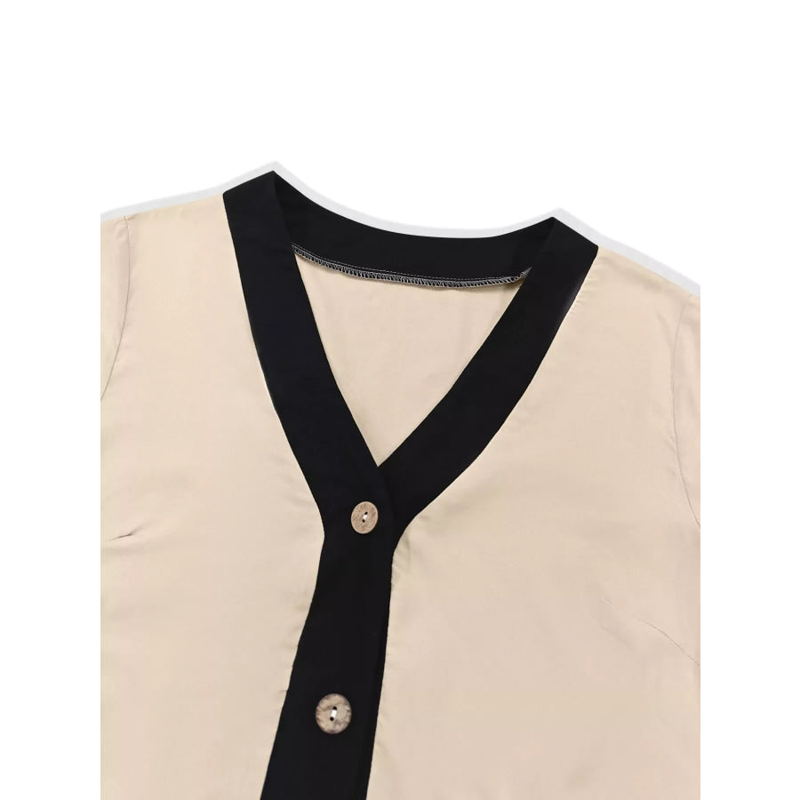 Contrast Trim Button-Down Midi Dress Apparel and Accessories