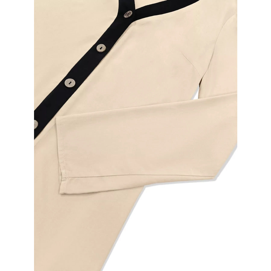 Contrast Trim Button-Down Midi Dress Apparel and Accessories