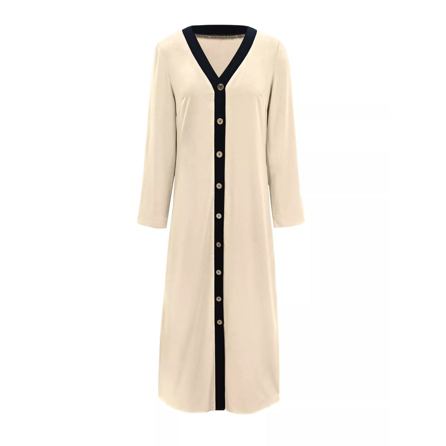 Contrast Trim Button-Down Midi Dress Apparel and Accessories