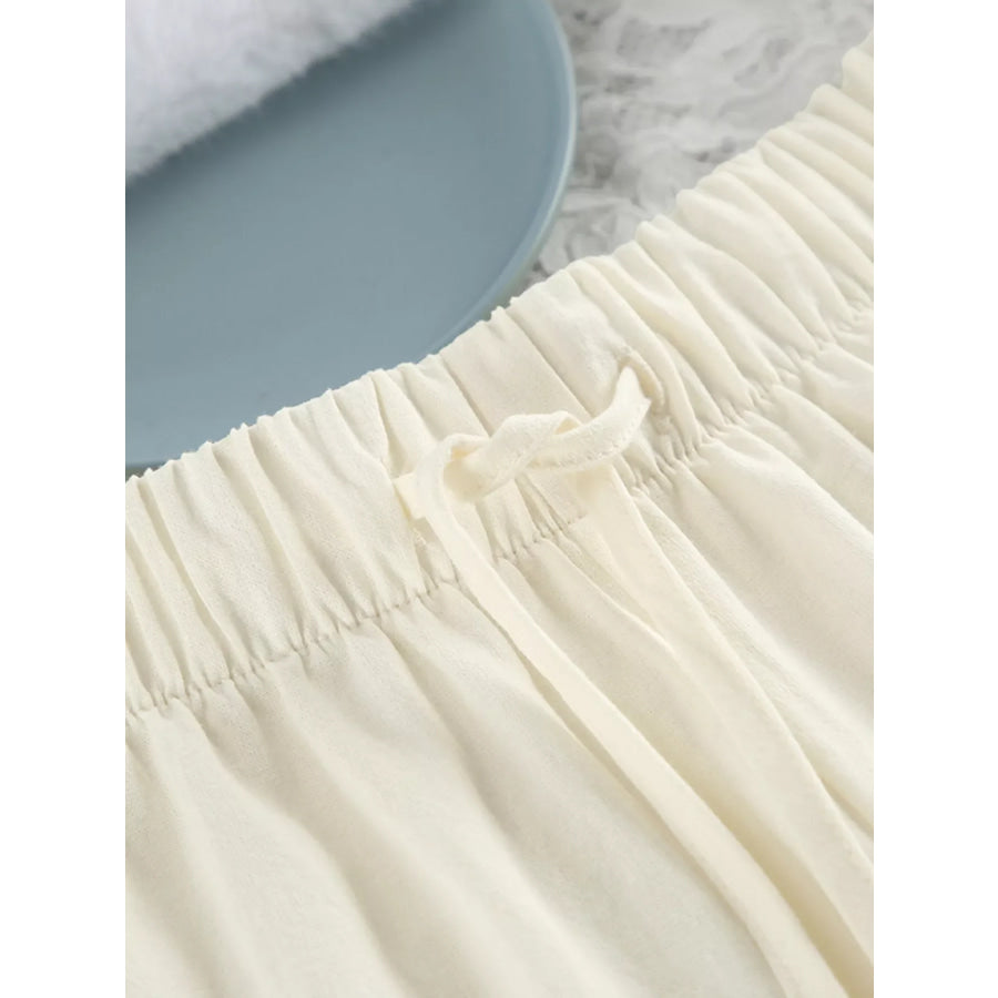 Contrast Trim Button-Down Top and Pants Lounge Set Apparel and Accessories
