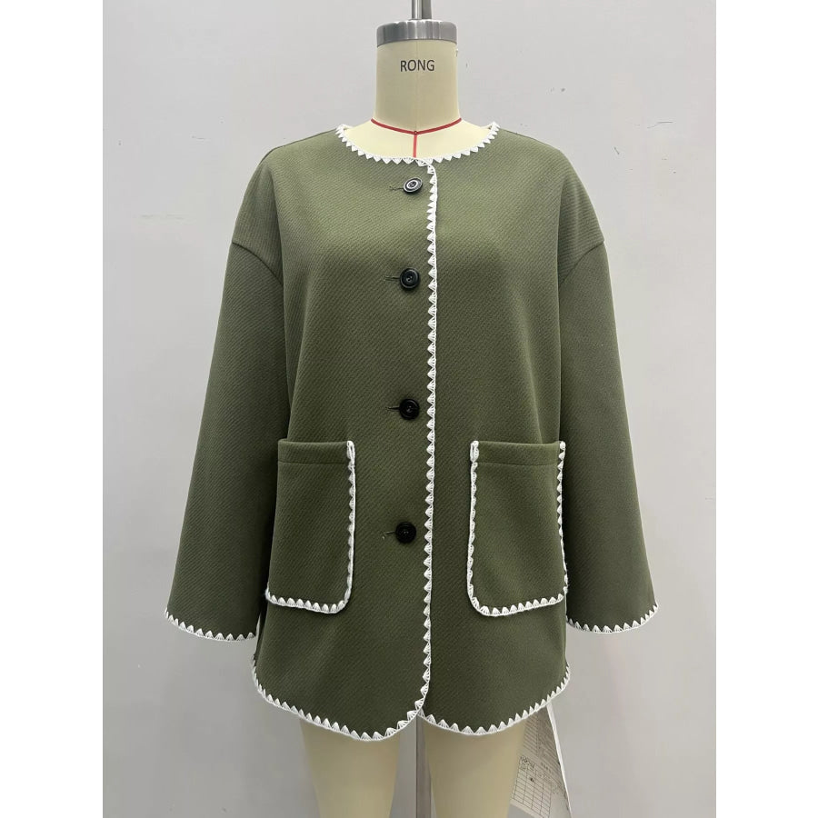 Contrast Trim Button-Front Outerwear Apparel and Accessories