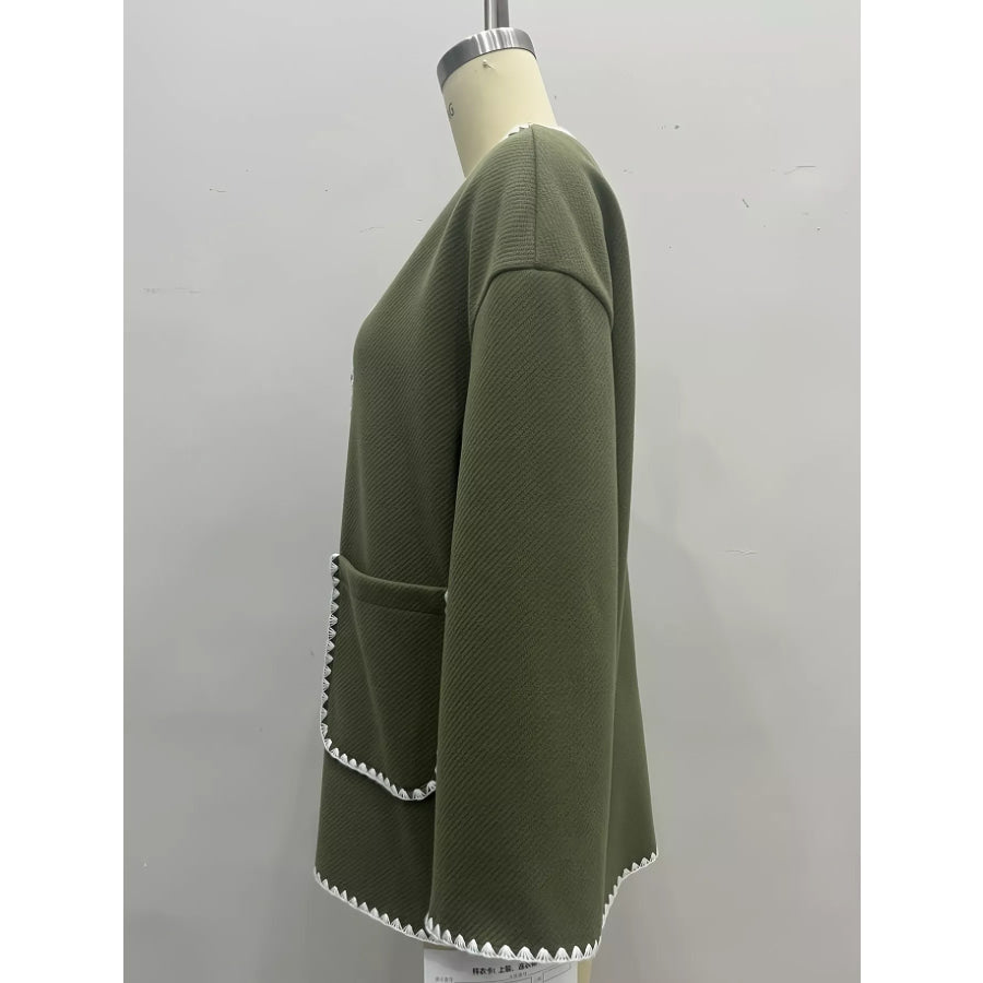 Contrast Trim Button-Front Outerwear Apparel and Accessories
