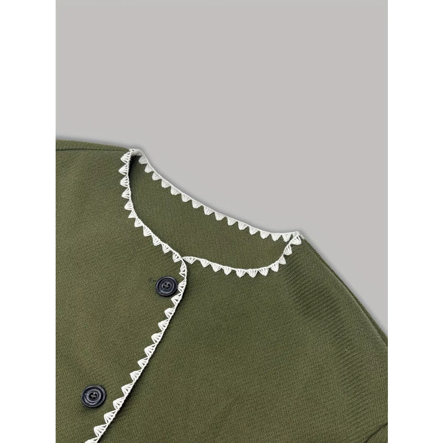 Contrast Trim Button-Front Outerwear Apparel and Accessories
