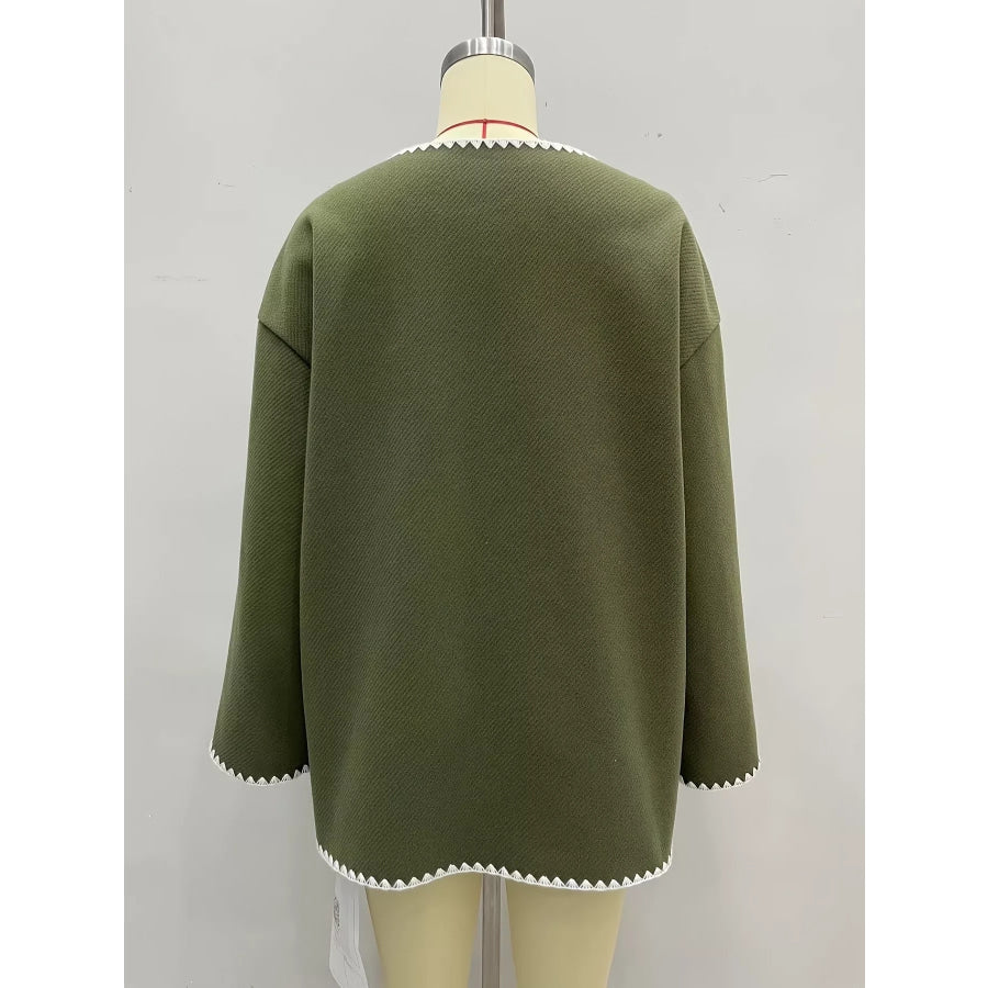 Contrast Trim Button-Front Outerwear Apparel and Accessories