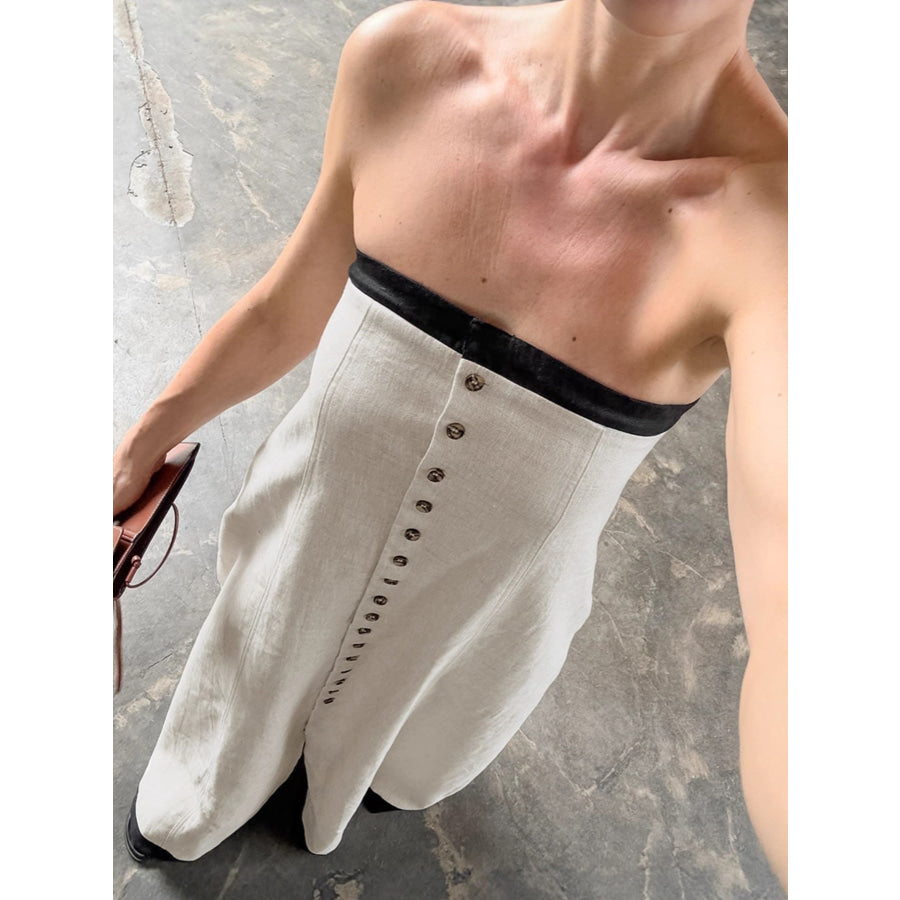 Contrast Trim Button Front Tube Maxi Dress Apparel and Accessories