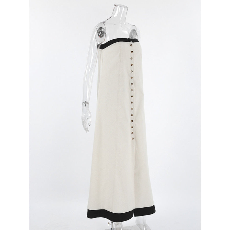 Contrast Trim Button Front Tube Maxi Dress Apparel and Accessories