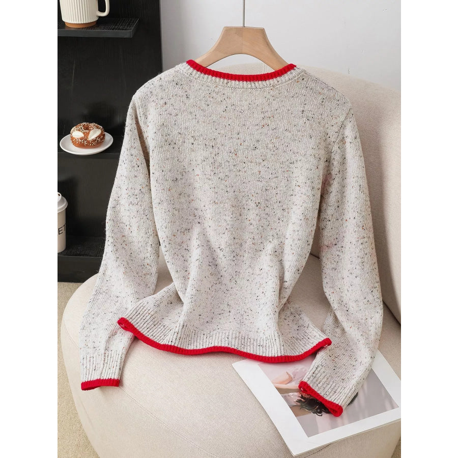Contrast Trim Button Up Cardigan Eggshell / S Apparel and Accessories
