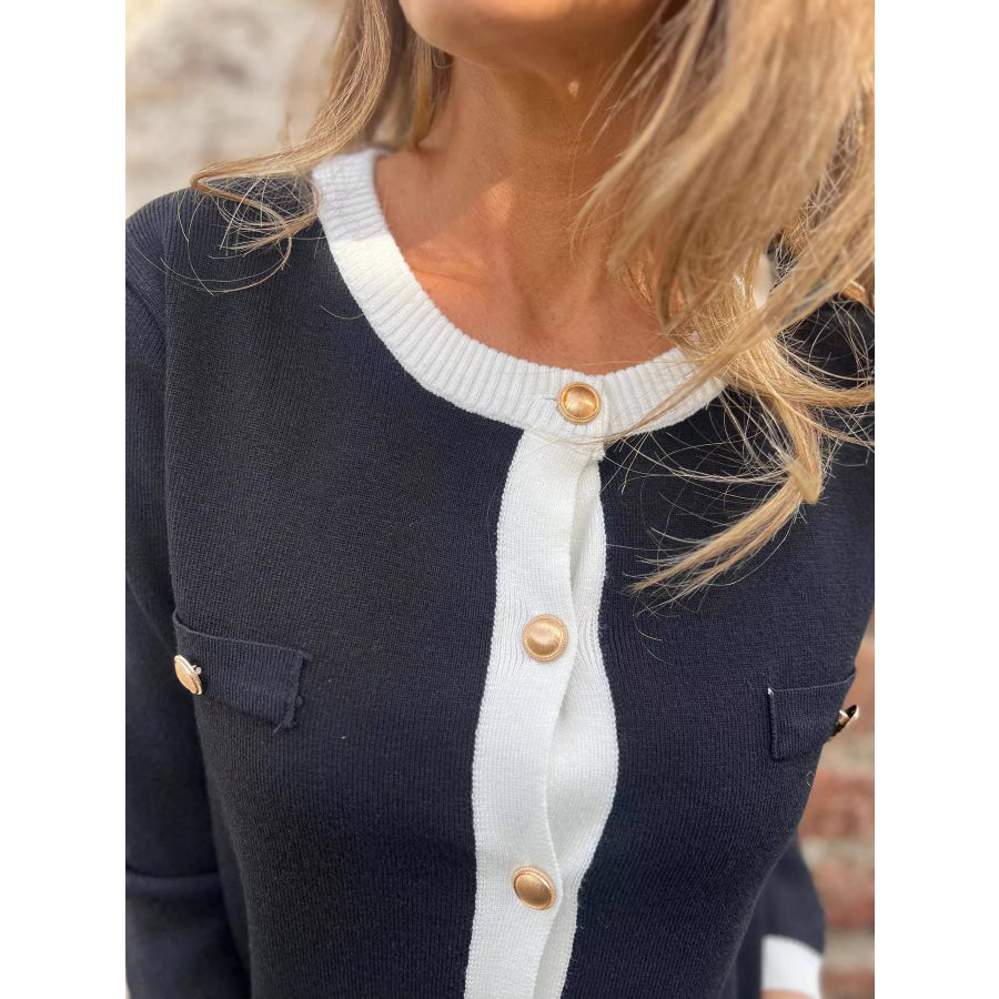 Contrast Trim Button Up Cardigan Apparel and Accessories