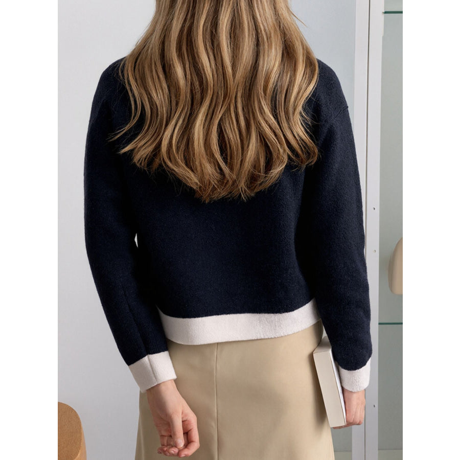 Contrast Trim Button Up Cardigan Apparel and Accessories