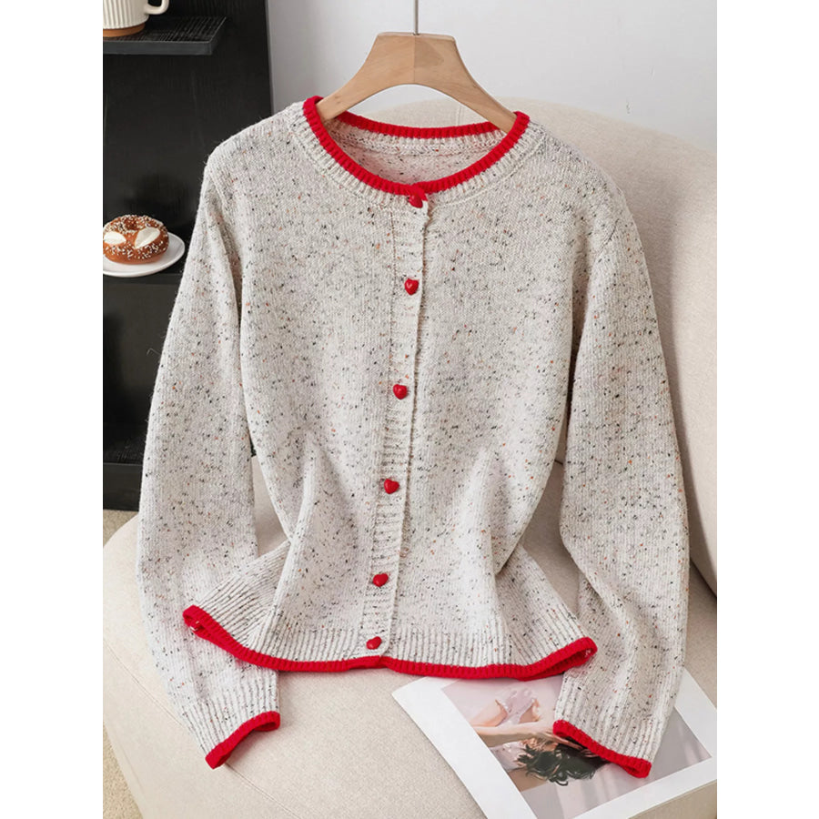 Contrast Trim Button Up Cardigan Eggshell / S Apparel and Accessories