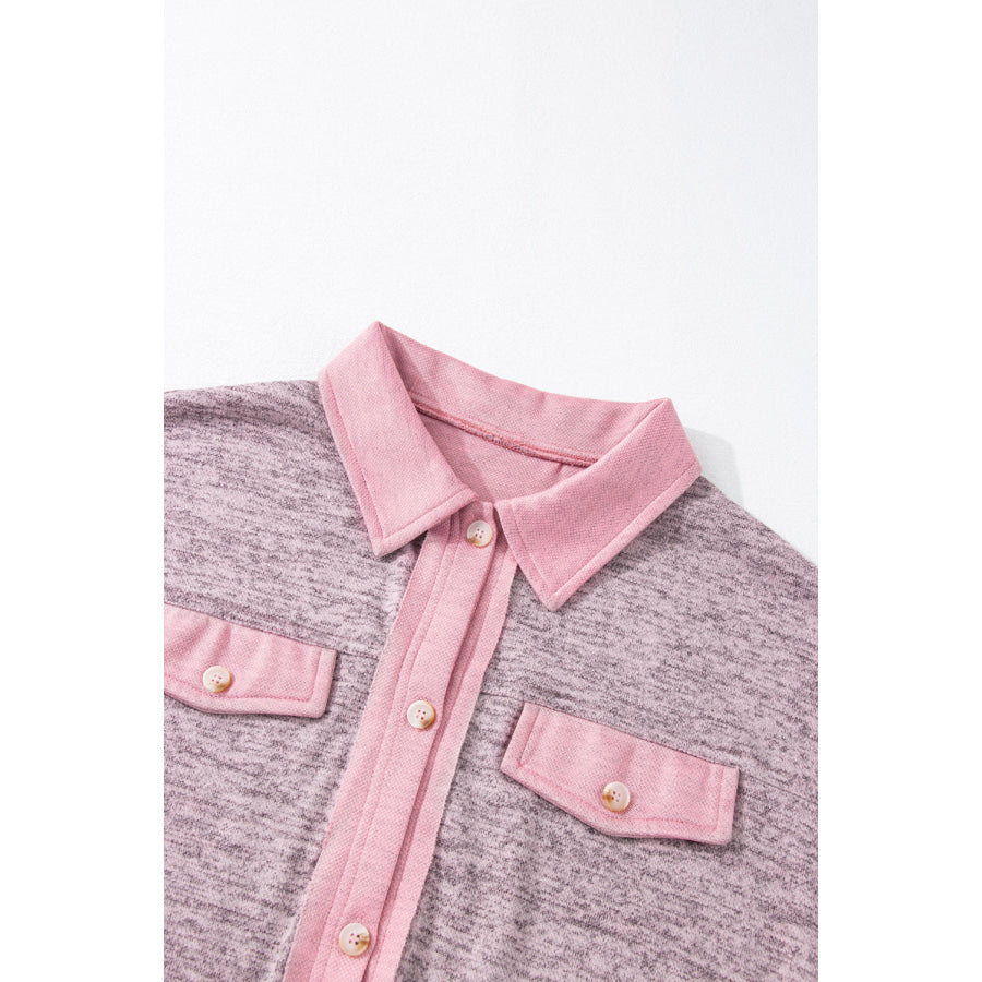 Contrast Trim Button Up Shacket Apparel and Accessories