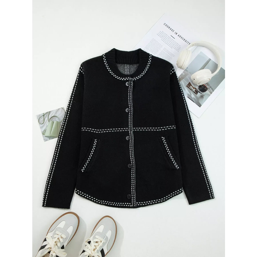 Contrast Trim Button up Sweater Cardigan Apparel and Accessories