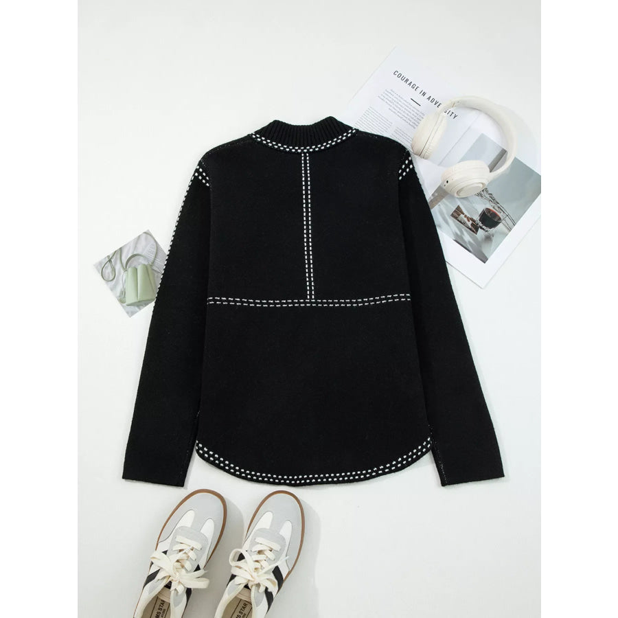 Contrast Trim Button up Sweater Cardigan Apparel and Accessories