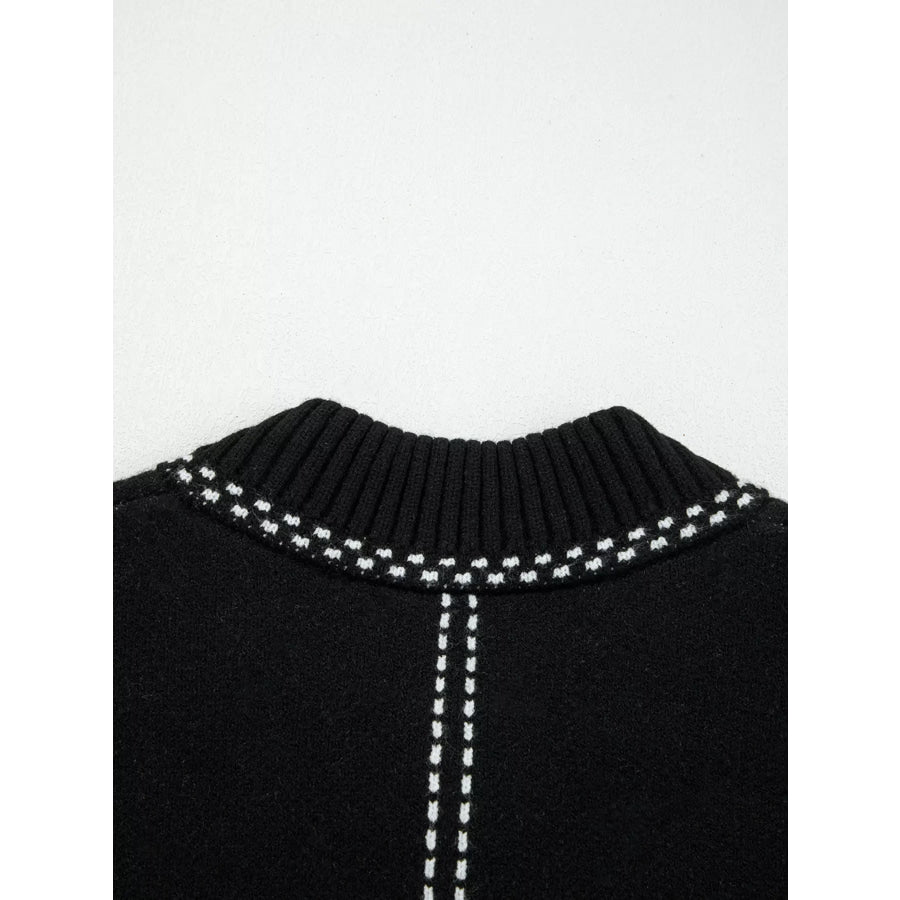 Contrast Trim Button up Sweater Cardigan Apparel and Accessories