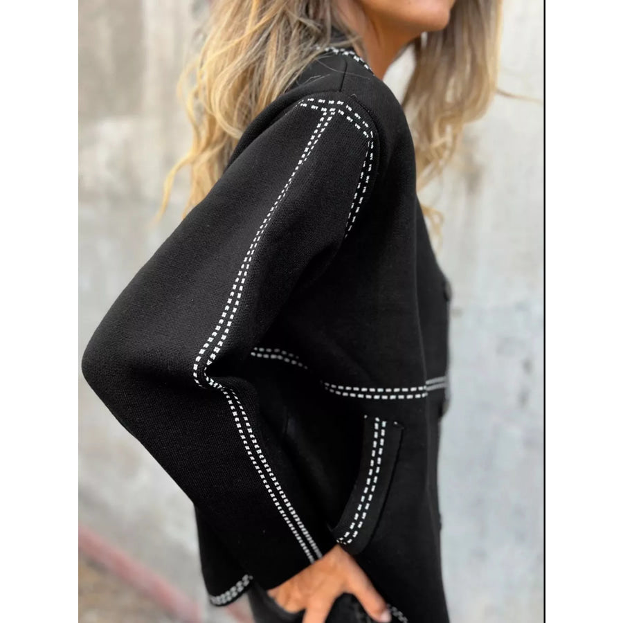 Contrast Trim Button up Sweater Cardigan Apparel and Accessories