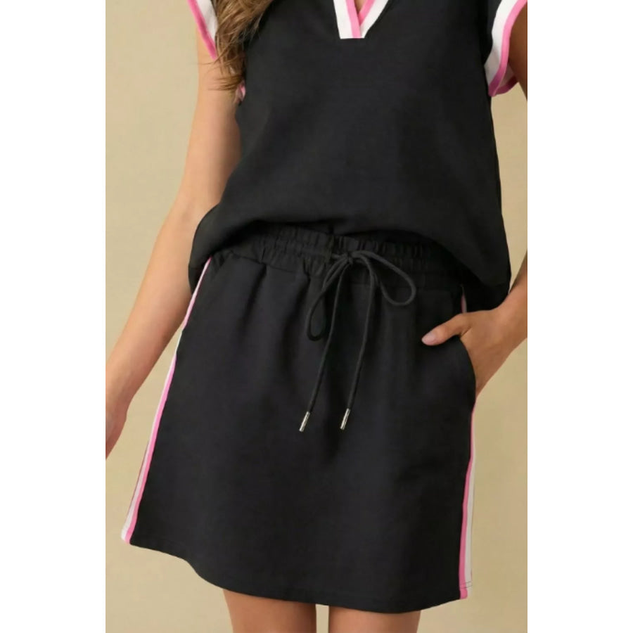 Contrast Trim Cap Sleeve Blouse and Shorts Set Apparel and Accessories
