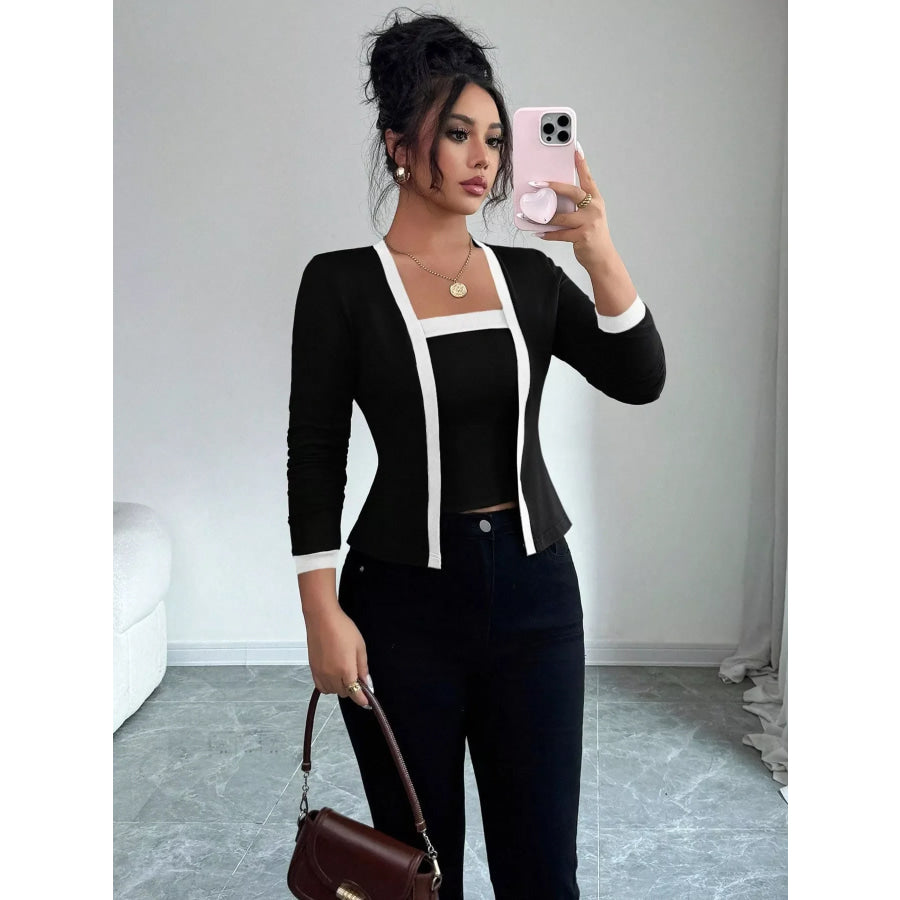Contrast Trim Cardigan & Tank Top Set Apparel and Accessories