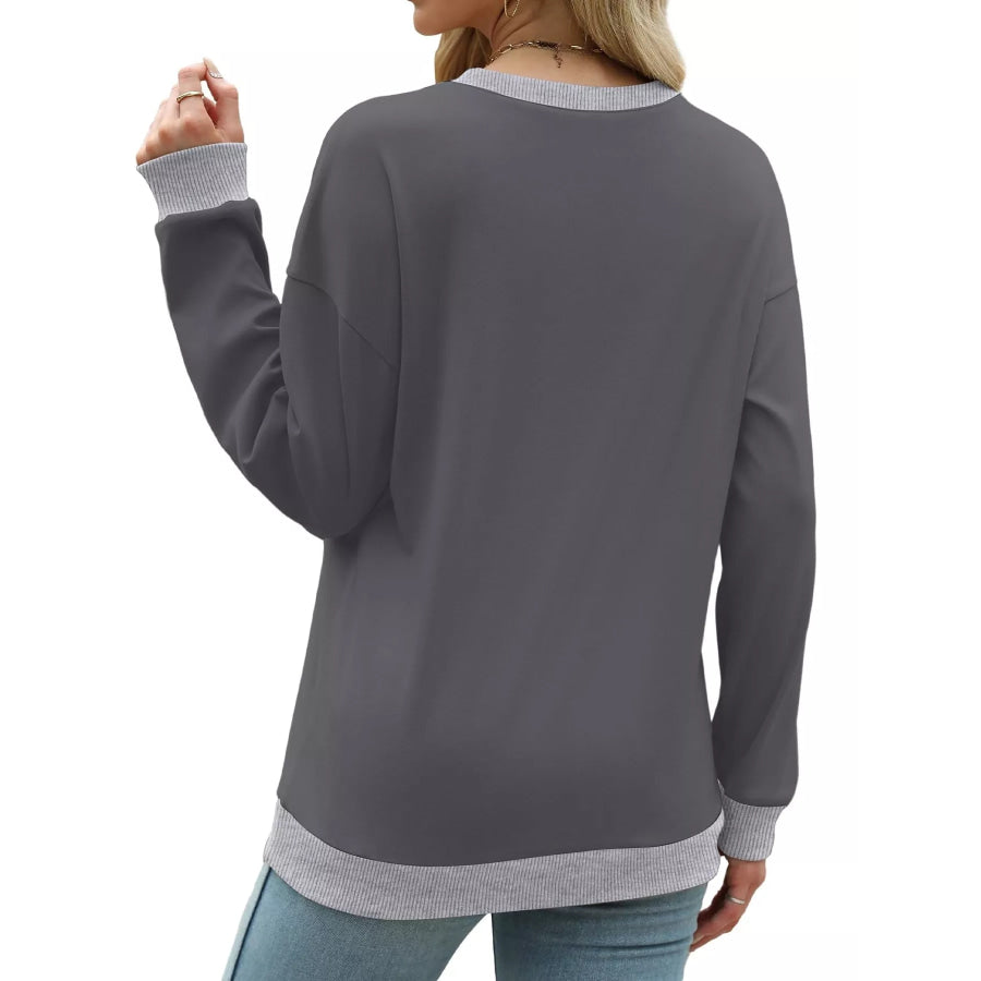 Contrast Trim Crew Neck Casual Sweatshirt Apparel and Accessories