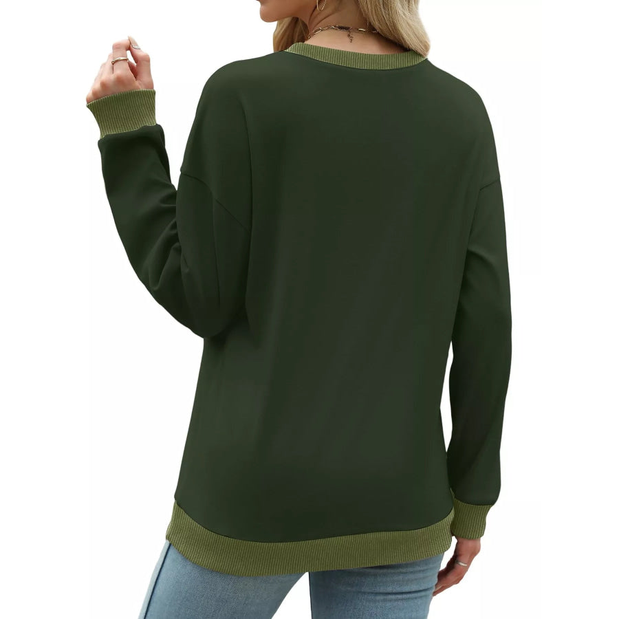 Contrast Trim Crew Neck Casual Sweatshirt Apparel and Accessories