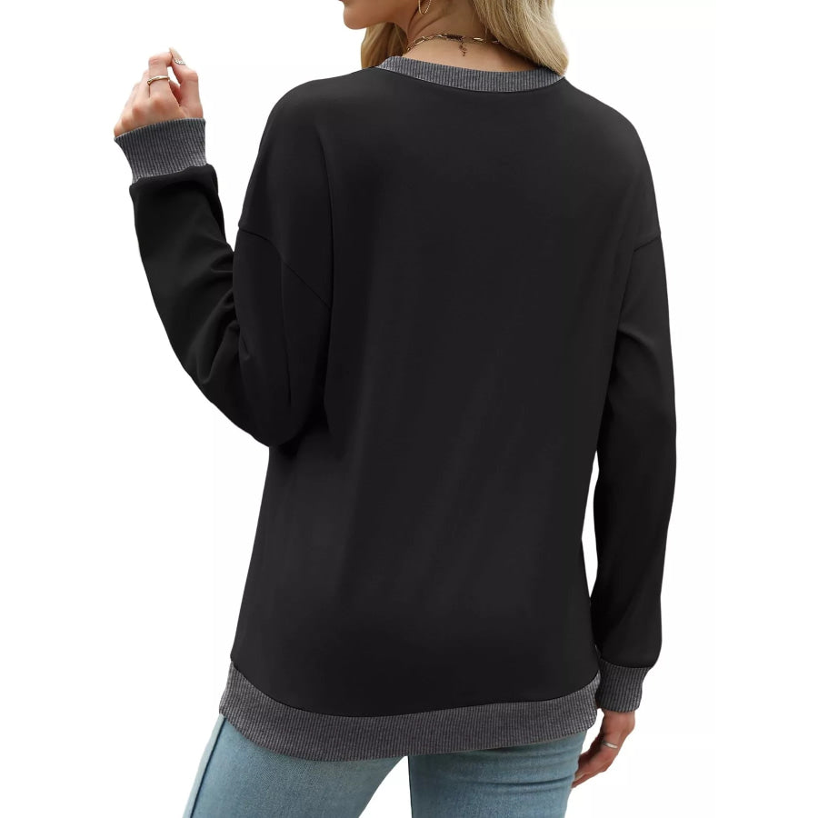 Contrast Trim Crew Neck Casual Sweatshirt Apparel and Accessories