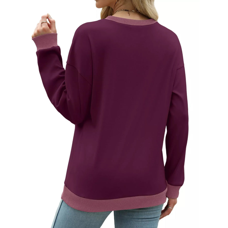 Contrast Trim Crew Neck Casual Sweatshirt Apparel and Accessories