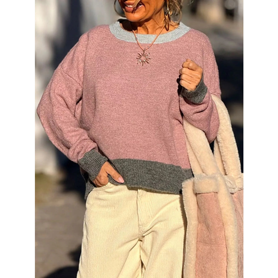 Contrast Trim Crew Neck Sweater Apparel and Accessories
