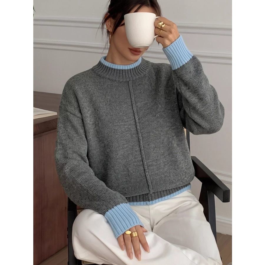 Contrast Trim Crew Neck Sweater Apparel and Accessories