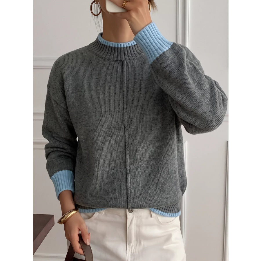 Contrast Trim Crew Neck Sweater Apparel and Accessories