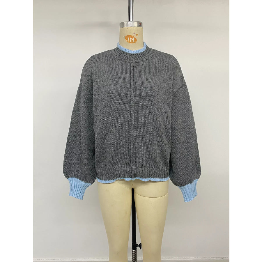 Contrast Trim Crew Neck Sweater Apparel and Accessories