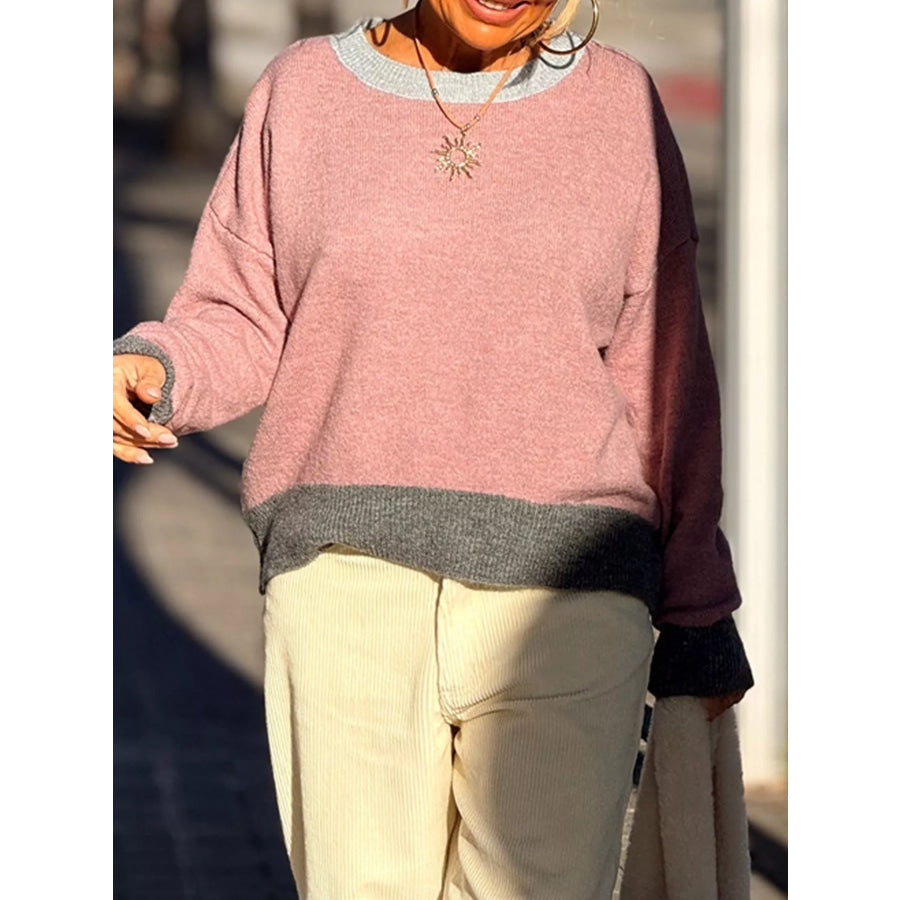 Contrast Trim Crew Neck Sweater Apparel and Accessories
