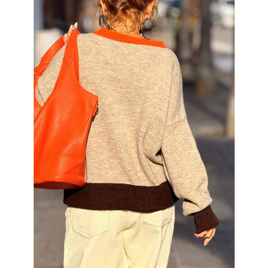 Contrast Trim Crew Neck Sweater Apparel and Accessories