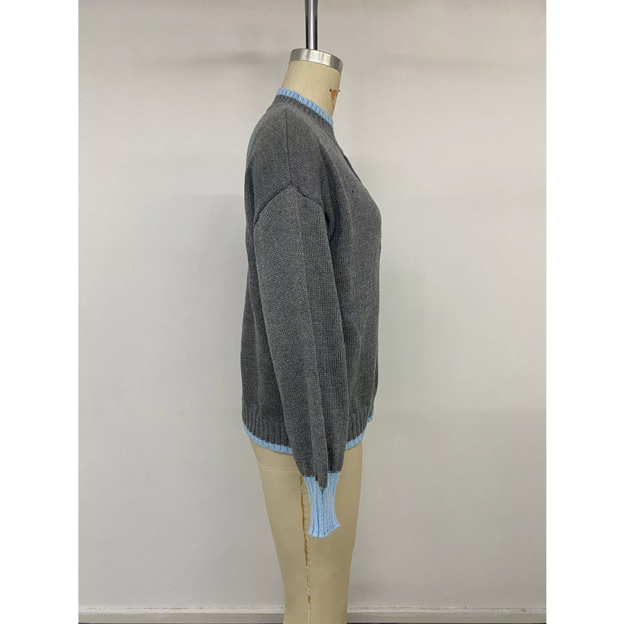 Contrast Trim Crew Neck Sweater Apparel and Accessories