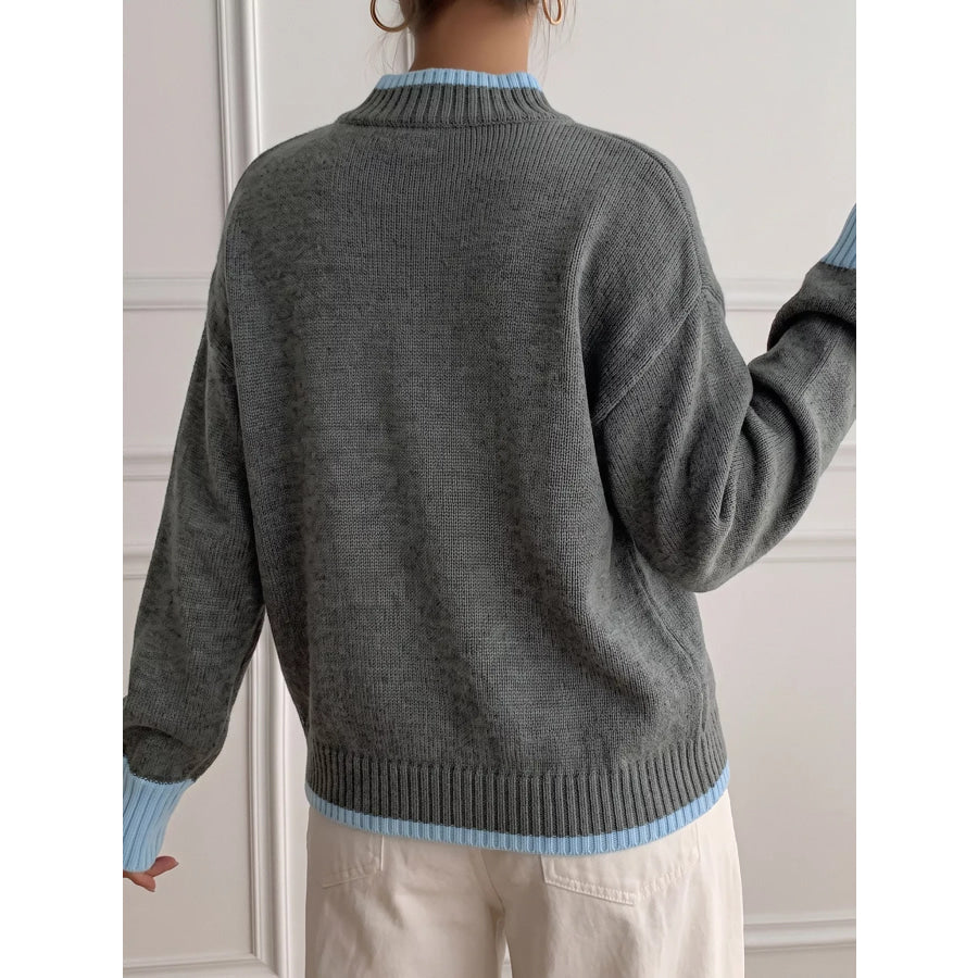 Contrast Trim Crew Neck Sweater Apparel and Accessories