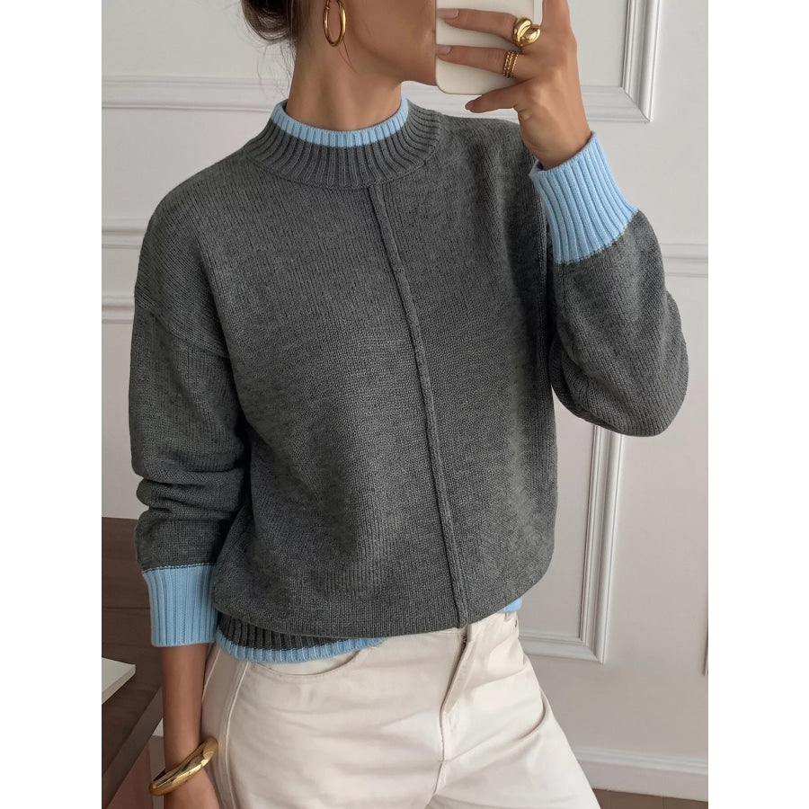 Contrast Trim Crew Neck Sweater Apparel and Accessories