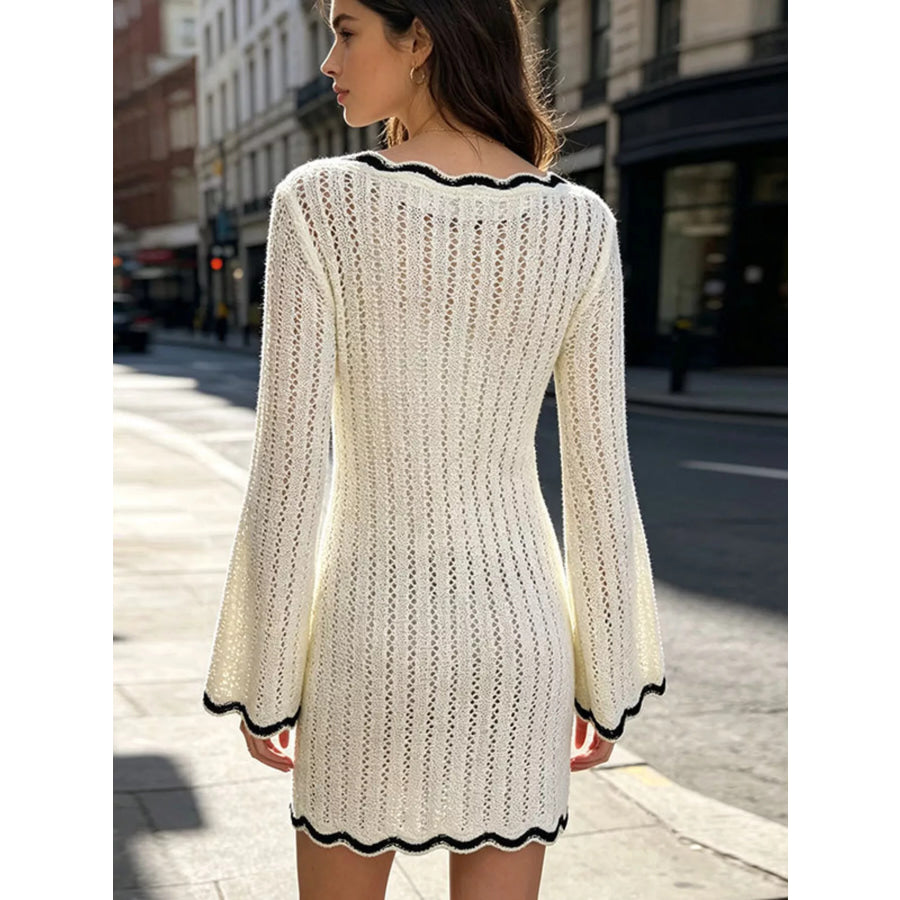 Contrast Trim Crochet Knit Sweater Dress Apparel and Accessories
