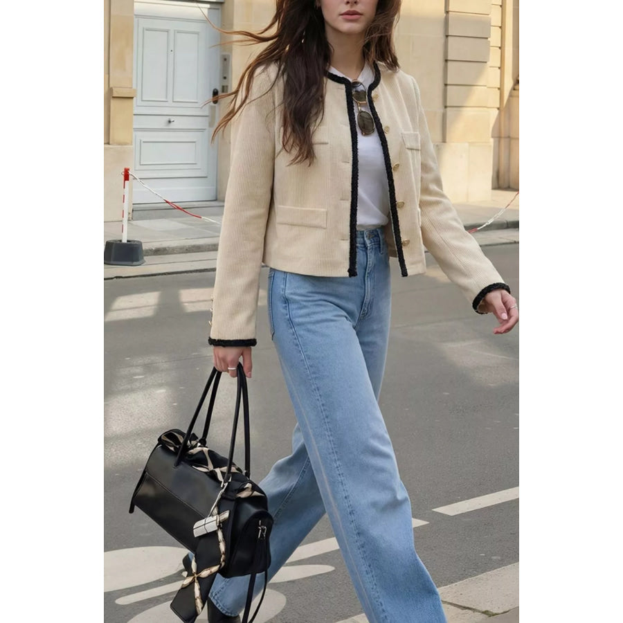 Contrast Trim Cropped Outerwear Apparel and Accessories