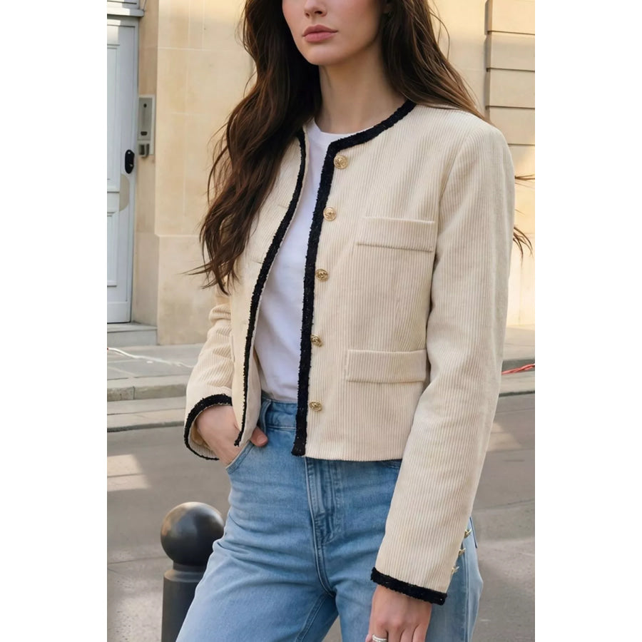 Contrast Trim Cropped Outerwear Apparel and Accessories
