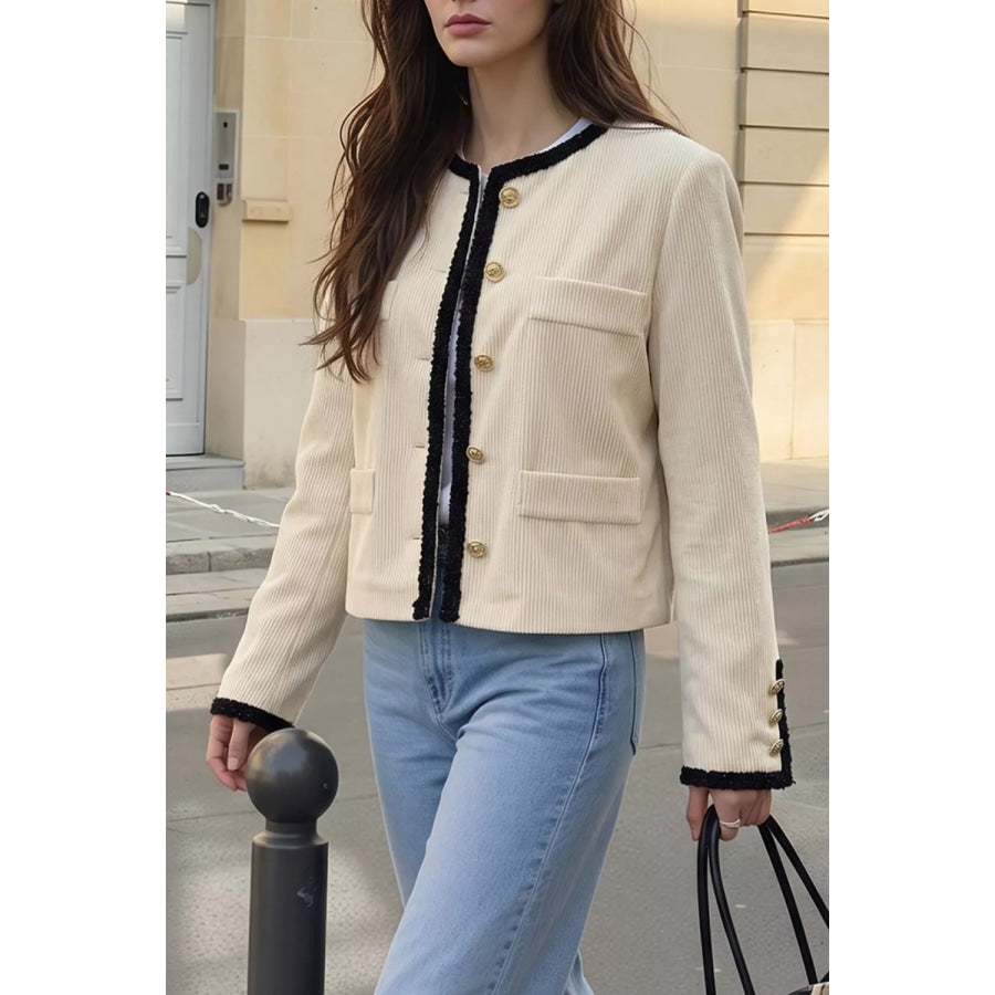 Contrast Trim Cropped Outerwear Apparel and Accessories