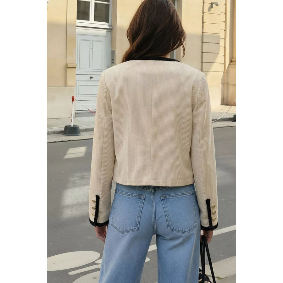 Contrast Trim Cropped Outerwear Apparel and Accessories