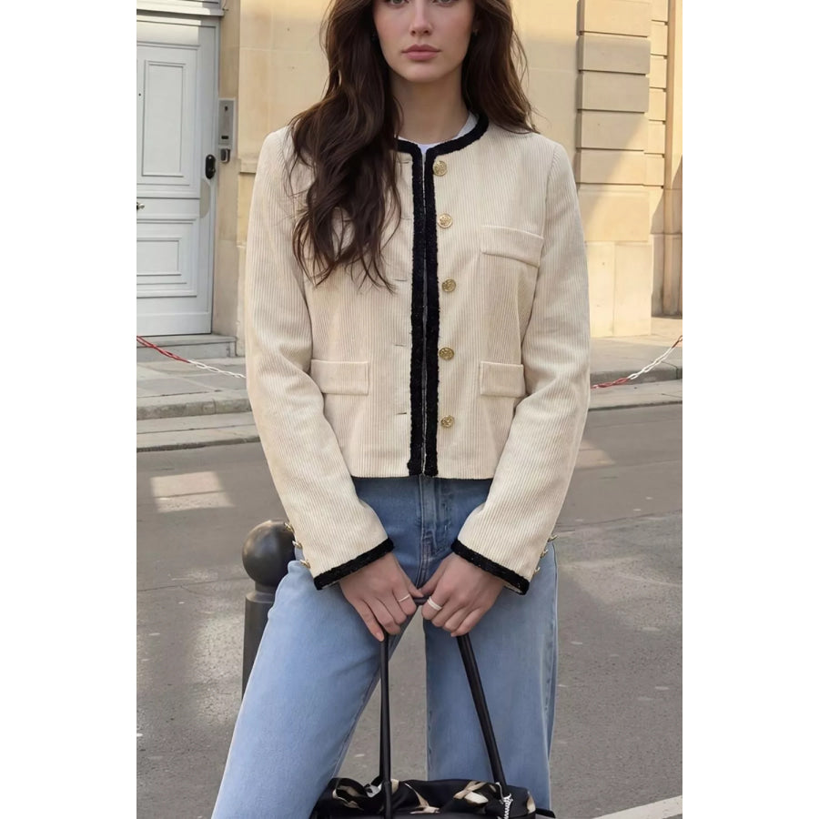 Contrast Trim Cropped Outerwear Apparel and Accessories