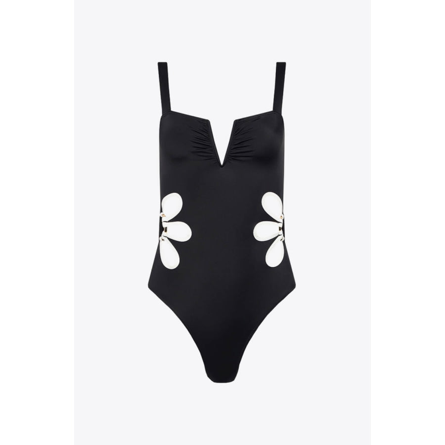 Contrast Trim Cutout Notched Neck One-Piece Swimsuit